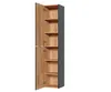 A tall, narrow cabinet with its door open, revealing shelves. Produktbild-Vorschau