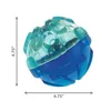A blue and transparent blue ball-shaped dog toy is shown against a white background with size indicators. Produktbild-Vorschau