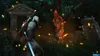 A character from The Witcher 3: Wild Hunt battles a monster in a dark forest setting. Podgląd zdjęcia produktu