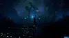 A person stands in a dark, mystical forest with glowing flora and a central glowing structure. Produktbild-Vorschau