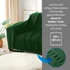 A dark green fleece blanket draped over a sofa, with text and a close-up detail on the right side. Náhľad obrázku produktu