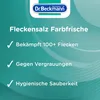 Marketing image for Dr. Beckmann Fleckensalz Farbfrische, highlighting its features with text and checkmarks. Produktbild-Vorschau