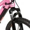 Close-up of the front fork and part of the frame of a pink bicycle. Produktbild-Vorschau