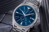 A close-up shot of an Emporio Armani watch with a blue dial and silver band. Produktbild-Vorschau