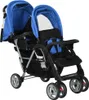 vidaXL Poussette tandem acier bleu et noir Voir les images du produit 2