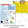 An instructional diagram showing how to hatch Triops, with accompanying text and illustrations. Produktbild-Vorschau