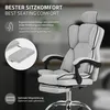 A close-up marketing image of an ergonomic office chair, highlighting its comfort features with text overlays. Produktbild-Vorschau