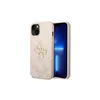 A pink iPhone case with a gold Guess logo is shown against a white background. Voir les images du produit