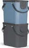 Two stacked waste bins, one blue and one gray, with black lids and handles. Produktbild-Vorschau