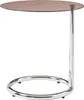 A side view of a round side table with a brown glass top and a chrome base. Anteprima dell’immagine prodotto