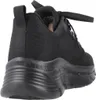 A close-up, rear-facing view of a black Skechers sneaker. Voir les images du produit