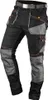 A pair of black work utility pants with gray accents and orange stitching, shown against a white background. Náhled obrázku produktu