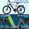 A split image showing an electric bicycle with its specifications and features highlighted. Produktbild-Vorschau