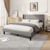 UnboxG Čalouněná postel 160x200 cm šedá z lněné tkaniny, Náhled obrázku produktu 3