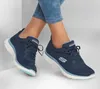 A pair of blue Skechers women's sneakers on a white background. Voir les images du produit