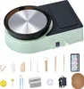 A pottery wheel machine and a set of pottery tools are displayed against a white background. Produktbild-Vorschau