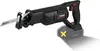 A black and gray cordless reciprocating saw with a blade attached, shown from a side angle with a battery pack at the bottom. Produktbild-Vorschau