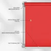 A close-up diagram of a red roller blind, highlighting its features with German text labels. Produktbild-Vorschau