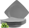 A stack of square gray plates with a few Brussels sprouts in the foreground. Náhled obrázku produktu
