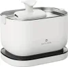 A white pet water fountain with a silver rim and a black base. Produktbild-Vorschau