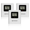 Three white digital thermo-hygrometers are arranged in a staggered formation against a white background. Produktbild-Vorschau