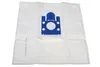 A white vacuum cleaner bag with a blue plastic connector. Produktbild-Vorschau