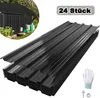 A stack of black corrugated metal roofing sheets is shown, with a small inset image of a shed with a similar roof. Produktbild-Vorschau