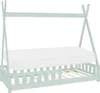A mint green tipi-style children's bed with a mattress and slatted base, shown against a white background. Produktbild-Vorschau
