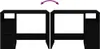 Two identical black desks are shown side-by-side against a white background. A curved purple arrow above them indicates they can be moved or rotated. Produktbild-Vorschau
