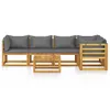 A wooden garden lounge set with gray cushions and a coffee table, presented on a white background. Náhled obrázku produktu
