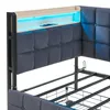 Close-up of a bed frame with a tufted headboard and a shelf with LED lighting. Náhled obrázku produktu