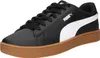 A studio shot of a black Puma sneaker with a white stripe and a gum sole. Produktbild-Vorschau