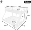 A diagram of a white metal bunk bed with dimensions indicated by lines and numbers. Voir les images du produit
