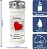 A memorial candle with a heart design and accompanying information graphics. Produktbild-Vorschau