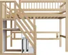 A wooden loft bed with stairs and shelves, shown from the side against a white background. Voir les images du produit