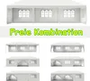 A collage of different configurations of a white party tent, with German text overlay. Produktbild-Vorschau