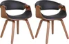 Two modern dining chairs with black seats and curved wooden frames. Podgląd zdjęcia produktu