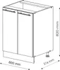 A line drawing of a kitchen cabinet with dimensions indicated. Anteprima dell’immagine prodotto