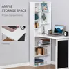 A white folding desk with a bookshelf attached, showing storage compartments and a laptop on the desk. Voir les images du produit