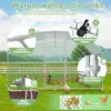 A diagrammatic marketing image of a chicken coop with various features highlighted. Produktbild-Vorschau
