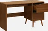 A brown wooden desk with two drawers, one of which is open. Produktbild-Vorschau