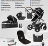 A collage of various components and accessories for a baby stroller system, with numbered labels pointing to each item. Produktbild-Vorschau