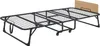 A black metal folding bed frame with a light brown headboard, shown from a diagonal angle. Produktbild-Vorschau