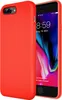 A red phone case is shown on the left, and a smartphone with a colorful wallpaper is shown on the right. Produktbild-Vorschau