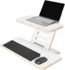 A white laptop stand with a laptop, keyboard, and mouse on it, set against a white background. Produktbild-Vorschau