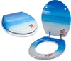 A toilet seat and lid with a beach and ocean scene printed on them. Produktbild-Vorschau