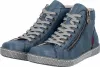 A pair of blue high-top boots with gray laces and a side zipper. Anteprima dell’immagine prodotto