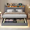 A modern bedroom with a hydraulic storage bed, bedside tables, and ambient lighting. Anteprima dell’immagine prodotto