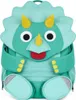 A close-up studio shot of a green dinosaur-shaped backpack for children. Produktbild-Vorschau