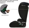 A side view of a black child car seat with illustrative overlays and text. Podgląd zdjęcia produktu